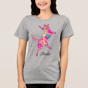 Veelkleurige frolicking cat Tri-Blend shirt