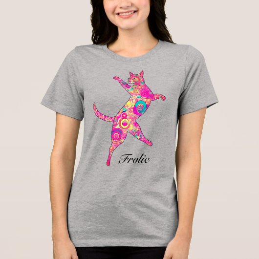 Veelkleurige frolicking cat Tri-Blend shirt (Voorkant)