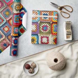 Veelkleurige gehaakte Granny Square Quilt Cadeaupapier