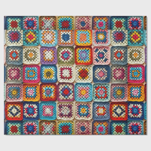 Veelkleurige gehaakte Granny Square Quilt Cadeaupapier (Vlak)