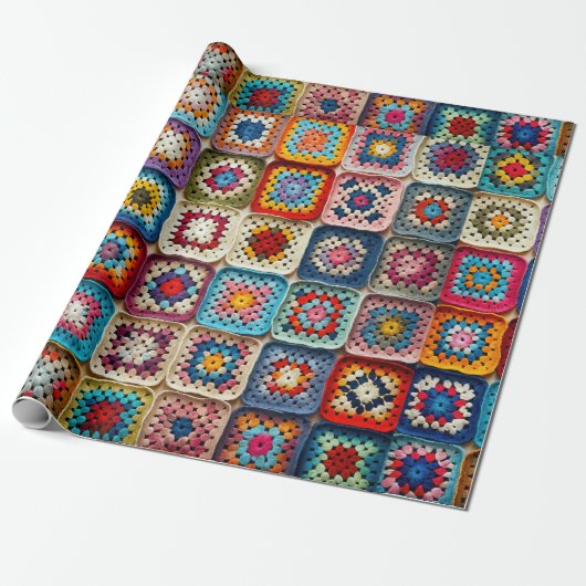 Veelkleurige gehaakte Granny Square Quilt Cadeaupapier (Uitgerold)