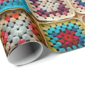 Veelkleurige gehaakte Granny Square Quilt Cadeaupapier (Rol Hoek)