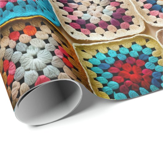 Veelkleurige gehaakte Granny Square Quilt Cadeaupapier (Rol Hoek)