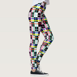 Veelkleurige geplakte lijnen geruit tartan ontwerp leggings