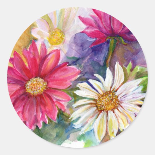 Veelkleurige Gerbera Daisies Ronde Sticker (Voorkant)
