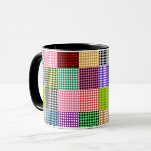 Veelkleurige Gingham Patchwork Plaid Pattern Mok (Voorkant links)