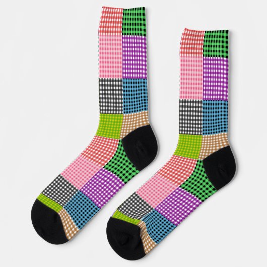 Veelkleurige Gingham Patchwork Plaid Pattern Sokken (Links)