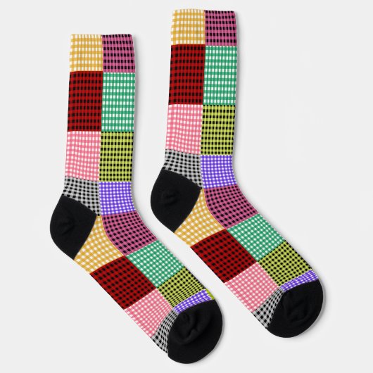 Veelkleurige Gingham Patchwork Plaid Pattern Sokken (Rechts)