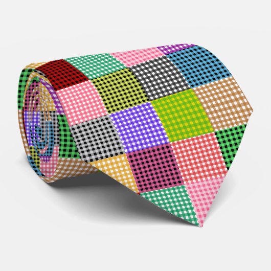 Veelkleurige Gingham Patchwork Plaid Pattern Stropdas (Opgerold)
