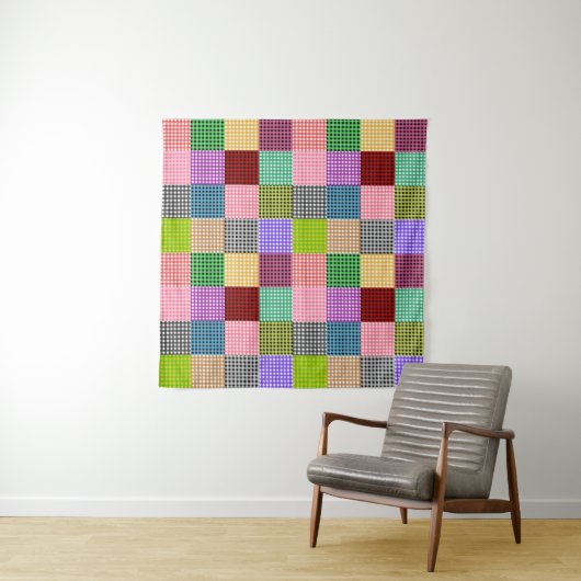 Veelkleurige Gingham Patchwork Plaid Pattern Wandkleed (In situ)