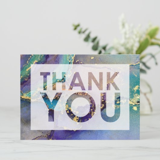 Veelkleurige Goudvloeistof Abstracte Kunst & Knips Bedankkaart (Staand voorkant)