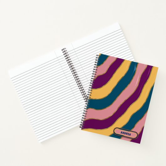 Veelkleurige Groovy Trendy Stripes Gouden Glitteri Notitieboek (Binnen)