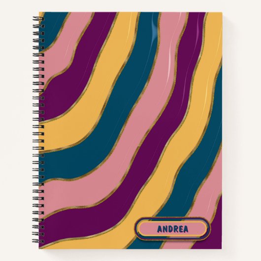 Veelkleurige Groovy Trendy Stripes Gouden Glitteri Notitieboek (Voorkant)