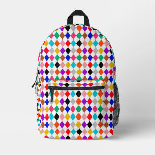 Veelkleurige Harlequin Diamonds Patroonontwerp Bedrukte Rugzak