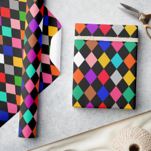 Veelkleurige Harlequin Diamonds Patroonontwerp Cadeaupapier