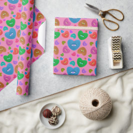 Veelkleurige harten met oogbal Liefde Valentijnse  Cadeaupapier