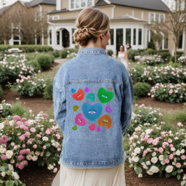 Veelkleurige harten met oogbal Liefde Valentijnse  Denim Jacket