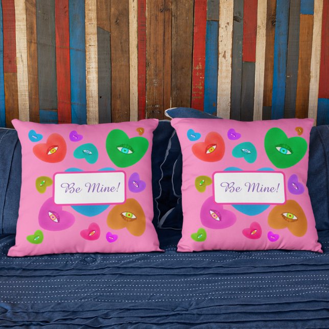 Veelkleurige harten met oogbal Liefde Valentijnse  Kussen (Creator heeft geüpload)