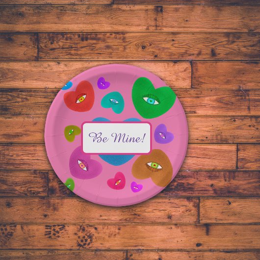 Veelkleurige harten met oogbal Liefde Valentijnse  Papieren Bordje