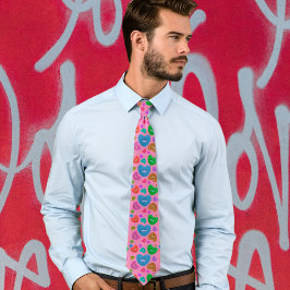 Veelkleurige harten met oogbal Liefde Valentijnse  Stropdas