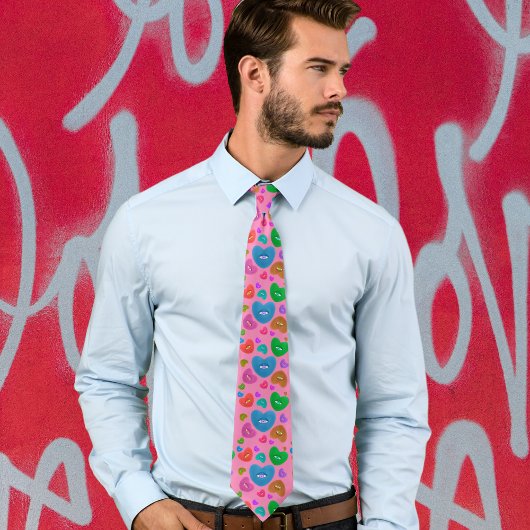 Veelkleurige harten met oogbal Liefde Valentijnse  Stropdas
