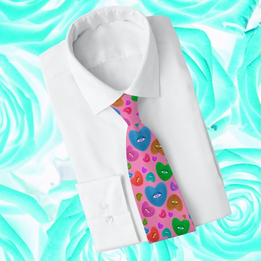 Veelkleurige harten met oogbal Liefde Valentijnse Stropdas