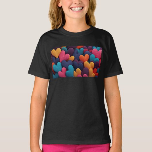 Veelkleurige harten met texturen t-shirt (Voorkant)
