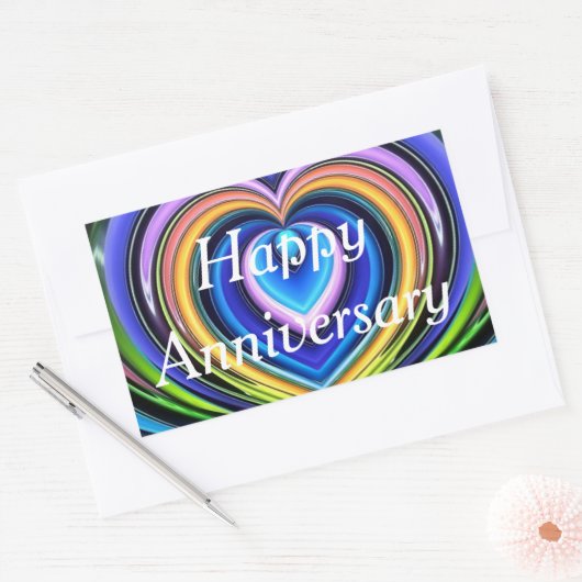 veelkleurige harten rechthoekige sticker (Envelop)