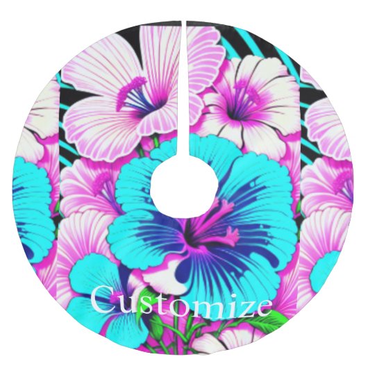 Veelkleurige Hibiscus bloemen Thunder_Cove Kerstboom Rok (Voorkant)