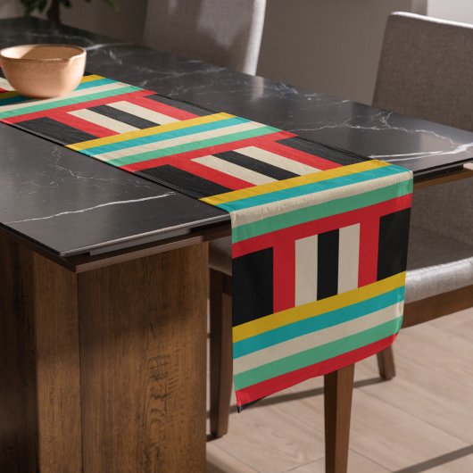 Veelkleurige horizontale verticale strepen korte tafelloper