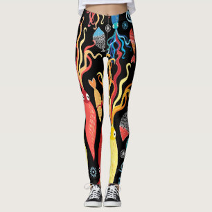 Veelkleurige inktvis zwarte achtergrond leggings