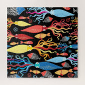 Veelkleurige inktvis zwarte achtergrond legpuzzel (Horizontaal)