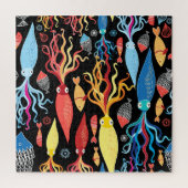 Veelkleurige inktvis zwarte achtergrond legpuzzel (Verticaal)