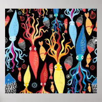 Veelkleurige inktvis zwarte achtergrond