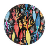 Veelkleurige inktvis zwarte achtergrond snijplank (Voorkant)