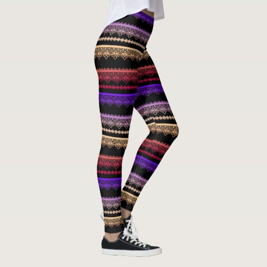 Veelkleurige kant op zwart leggings (Rechts)