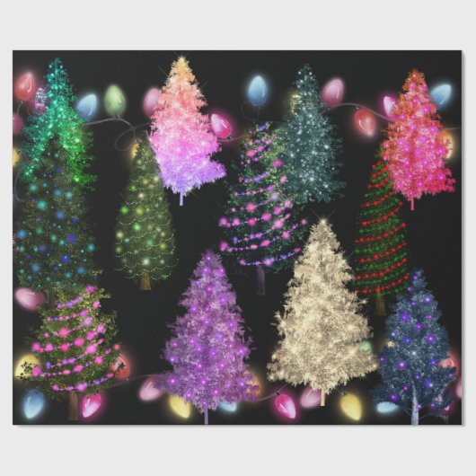 Veelkleurige kerstbomen cadeaupapier (Vlak)