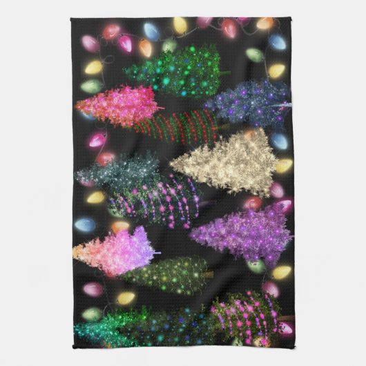 Veelkleurige kerstbomen theedoek (Verticaal)