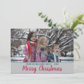 Veelkleurige kersttrendy roze penseelfoto feestdagenkaart (Staand voorkant)