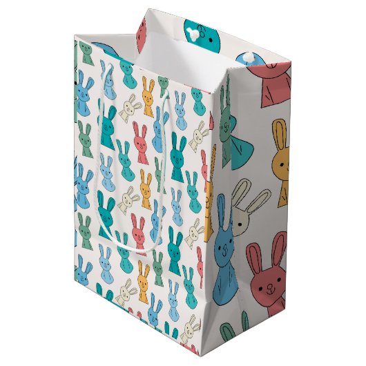 Veelkleurige Konijnenkonijn Cartoon Medium Cadeauzakje (Voorkant Gekanteld)