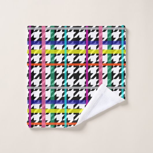 Veelkleurige lijnen op geplakt houndstooth ontwerp bad handdoek (Wasdoekje)