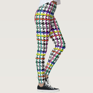 Veelkleurige lijnen op geplakt houndstooth ontwerp leggings