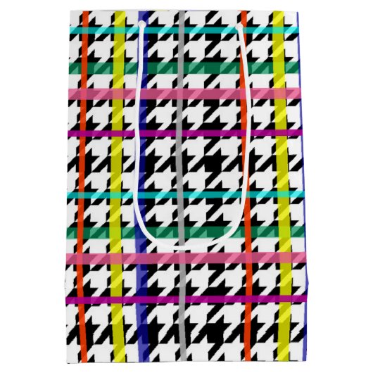 Veelkleurige lijnen op geplakt houndstooth ontwerp medium cadeauzakje (Achterkant)