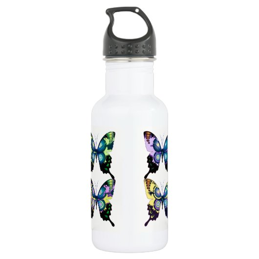 Veelkleurige Moderne Retro Vlinders Monogram Waterfles (Achterkant)