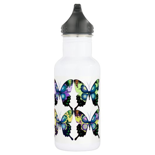 Veelkleurige Moderne Retro Vlinders Monogram Waterfles (Rechts)