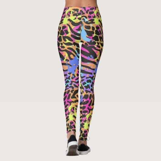 Veelkleurige Neon Zebra Luipaard Leggings & Yogabr (Achterkant)