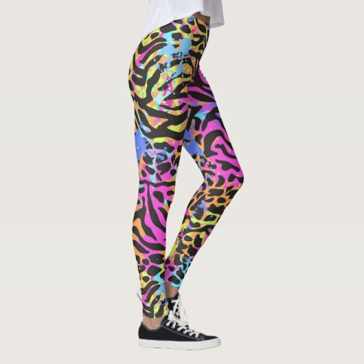 Veelkleurige Neon Zebra Luipaard Leggings & Yogabr (Rechts)