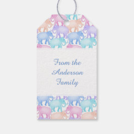 Veelkleurige olifanten Baby shower Kinderverjaarda Cadeaulabel