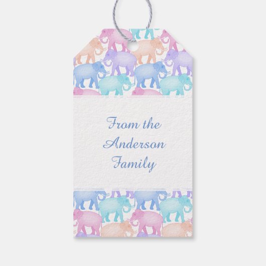 Veelkleurige olifanten Baby shower Kinderverjaarda Cadeaulabel (Achterkant)