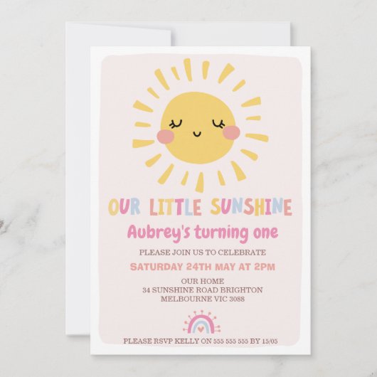 Veelkleurige Onze Kleine Zonneschijn 1e Verjaardag Kaart (Voorkant)